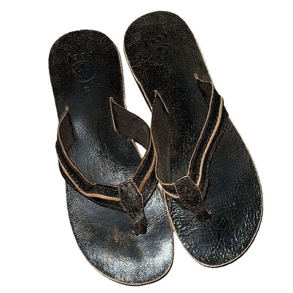 Reef Distressed Brown Leather Thong Sandals Size 10 - Picture 2 of 6